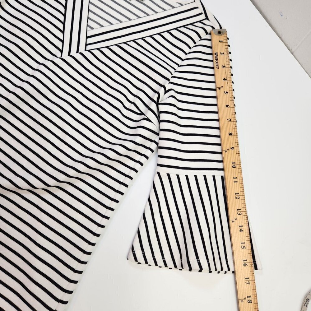 Skies Are Blue Black White Striped V Neck 3/4 Sleeve Tunic Shift Dress Women's M - Picture 10 of 12